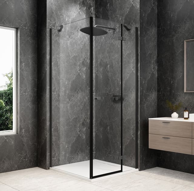 GLOBE GUN METAL kwadratowa kabina prysznicowa 800x800mm, szkło czyste, prawe