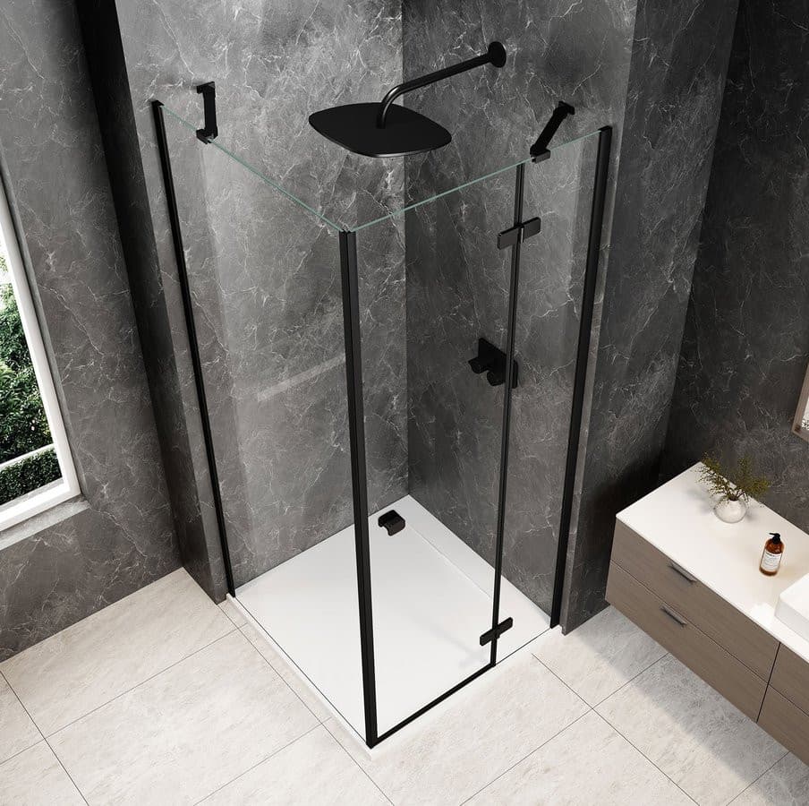 GLOBE BLACK kwadratowa kabina prysznicowa 900x900mm, szkło czyste, prawe