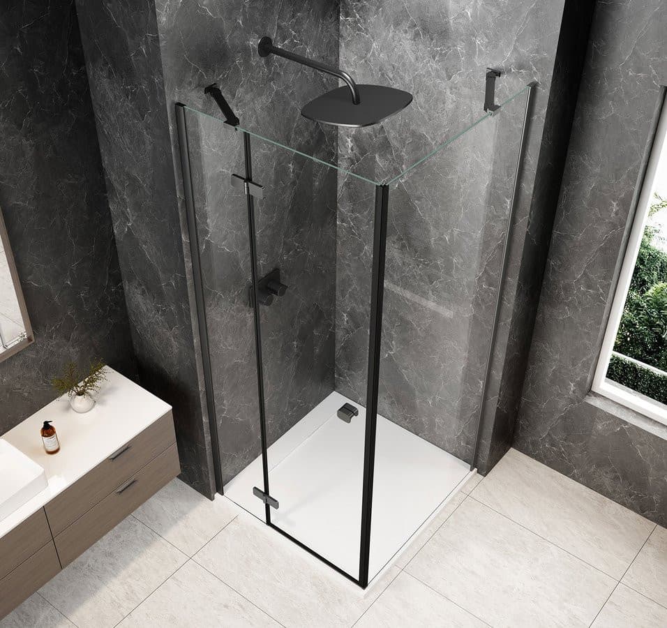 GLOBE GUN METAL kwadratowa kabina prysznicowa 900x900mm, szkło czyste, lewe