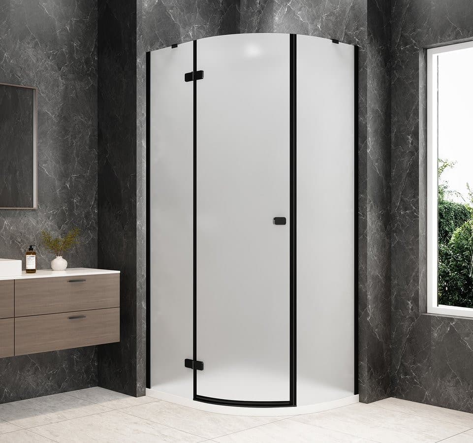 GLOBE BLACK kabina prysznicowa półokrągła 900x800mm, szkło matowe, lewe