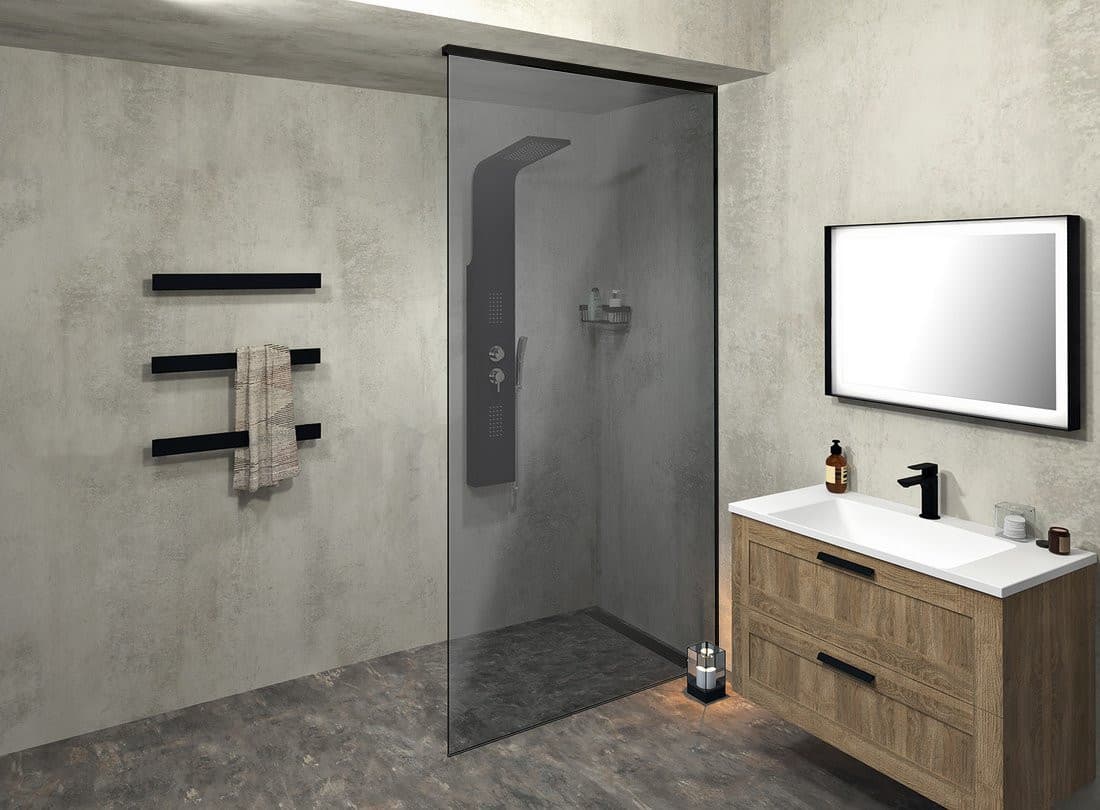 ARCHITEX zestaw do mocowania szkła, ściana-podłoga-sufit, 1615x2600mm, czarny mat