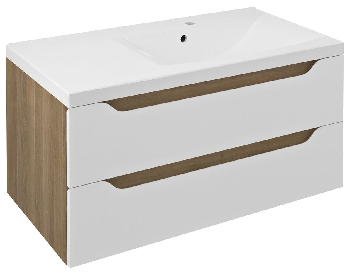 WAVE szafka umywalkowa 89,7x45x47,8cm, prawa, biała/dąb cuneo