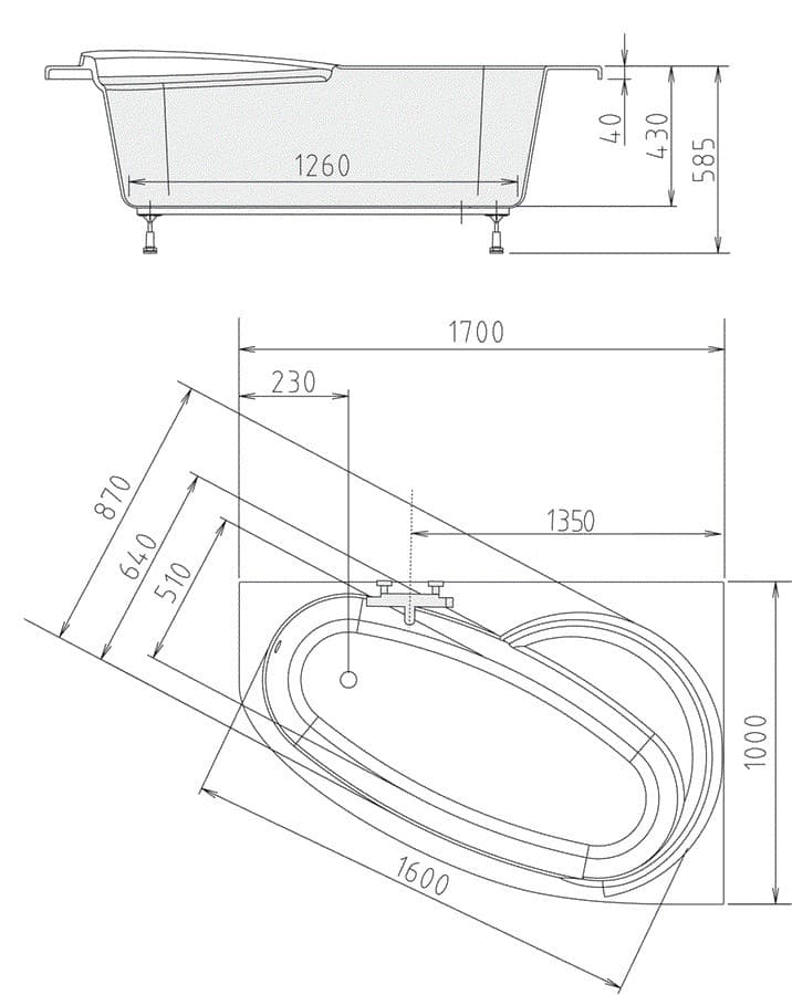 NAOS 170 R asymetryczna wanna akrylowa 170x100 cm prawa