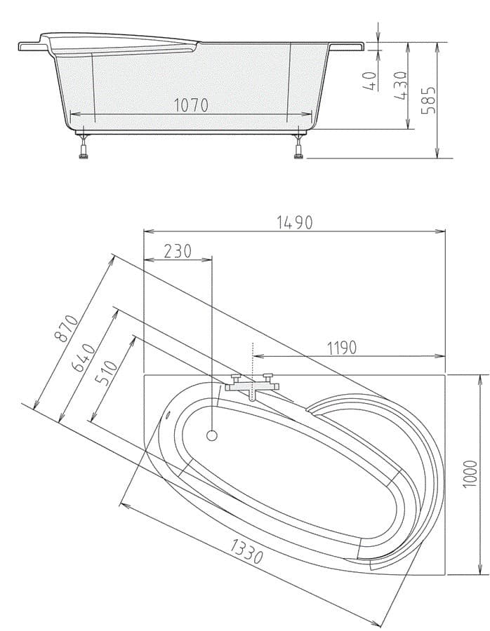 NAOS 150 R wanna asymetryczna 150x100cm, prawa