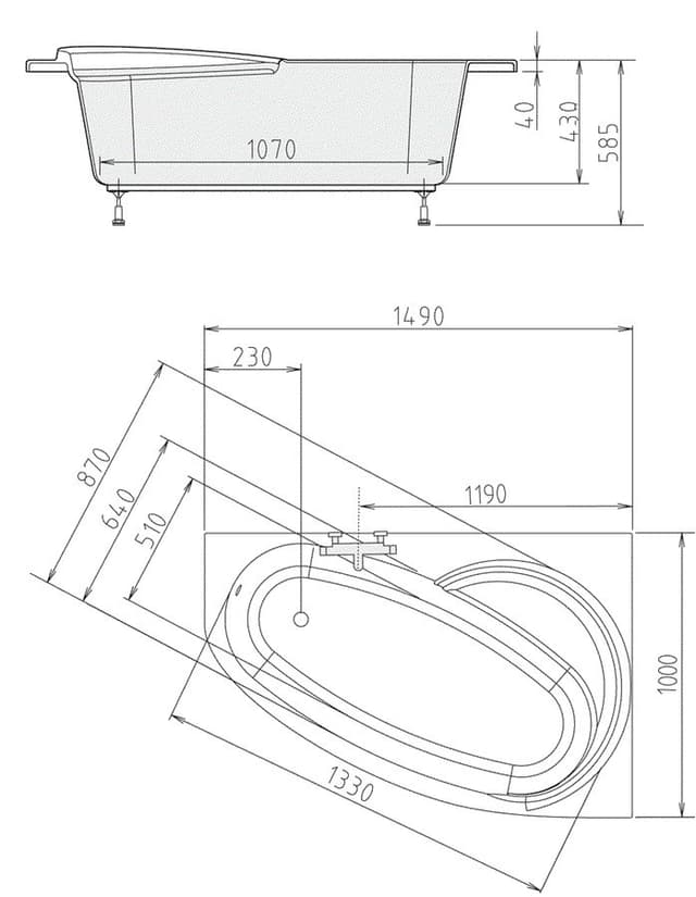 NAOS 150 R wanna asymetryczna 150x100cm, prawa